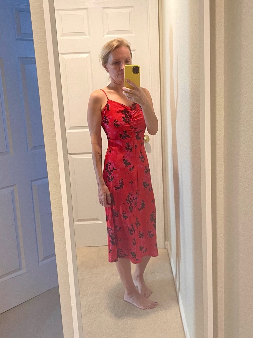 a new day Red Floral Slip Midi Dress with Black & Pink Accents